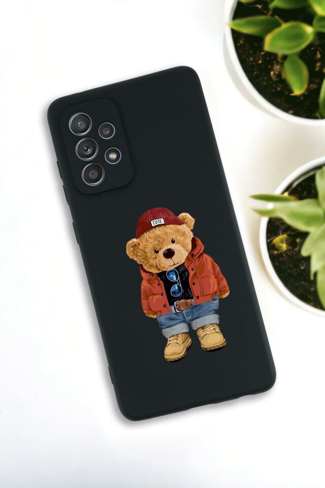 Samsung Galaxy A73 Uyumlu Teddy Bear Desenli Premium Silikonlu Lansman Telefon Kılıfı