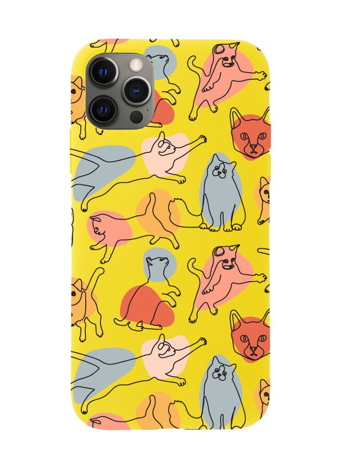 iPhone 12 Pro Max Sevimli Kedi Figürleri Premium Lansman Silikonlu Kılıf