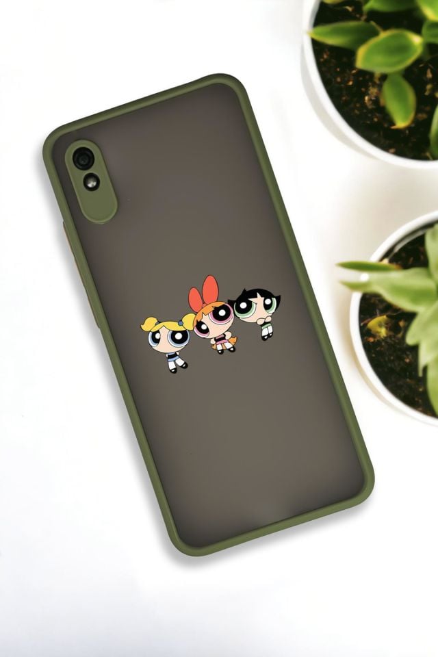 Xiaomi Redmi 9A Uyumlu Powerpuff Girls Desenli Buzlu Şeffaf Lüx Telefon Kılıfı