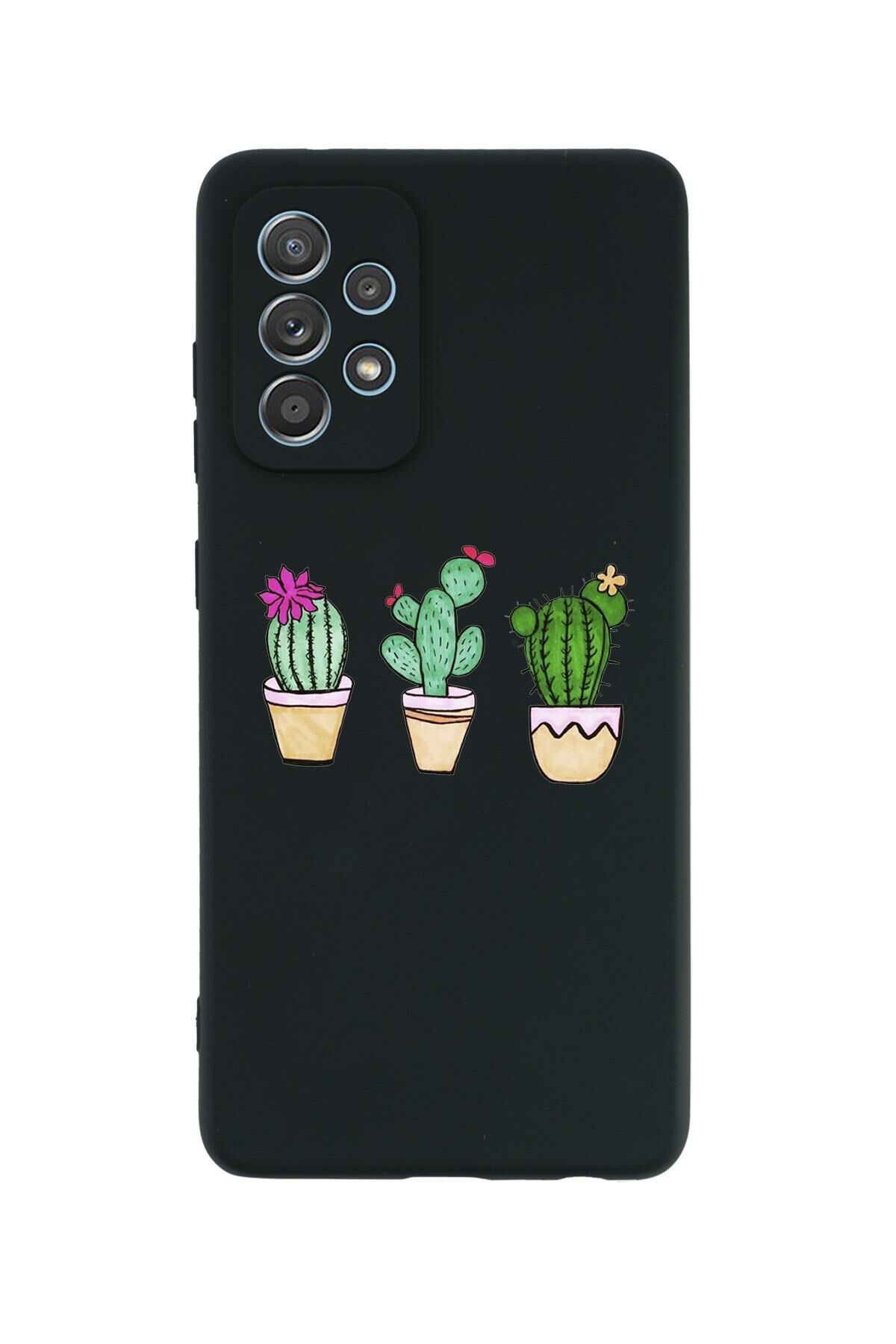 Samsung Galaxy A53 Uyumlu Üçlü Kaktüs Desenli Premium Silikonlu Lansman Telefon Kılıfı