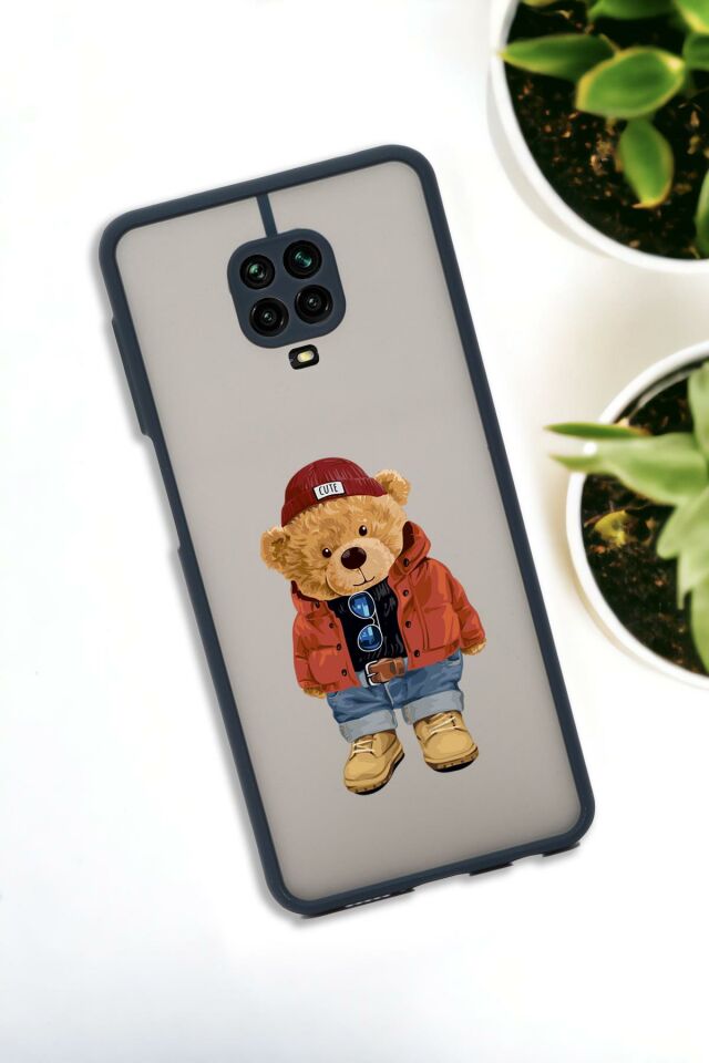 Xiaomi Redmi Note 9 Pro Uyumlu Teddy Bear Desenli Buzlu Şeffaf Lüx Telefon Kılıfı