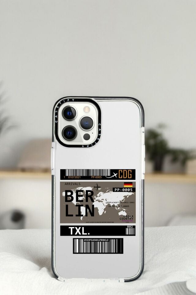 iPhone 14 Pro Berlin Ticket Desenli Casetify Darbe Emci Silikonlu Telefon Kılıfı