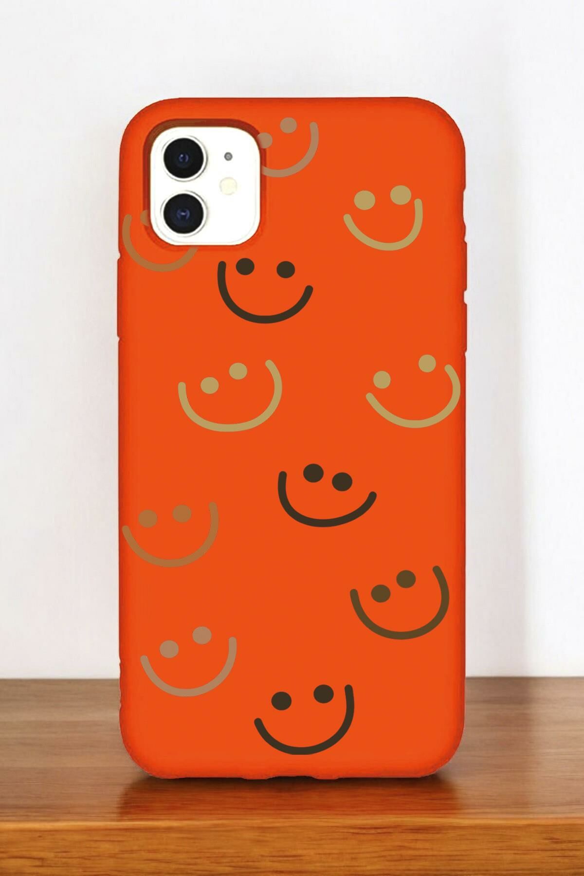 Fosforlu Turuncu Renkli iPhone 11 Uyumlu Smile Desenli Premium Silikonlu Telefon Kılıfı