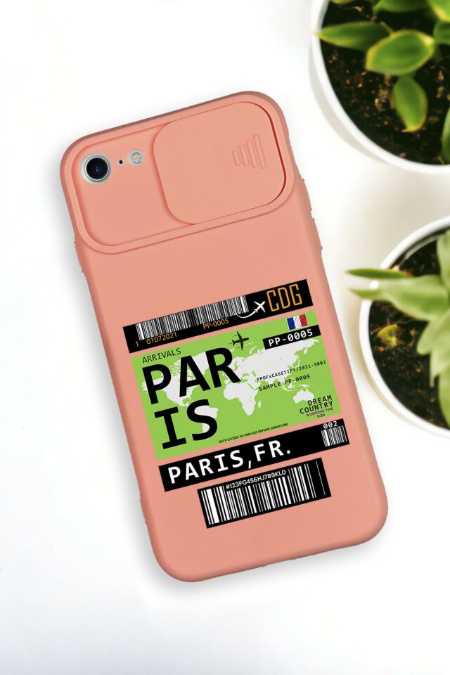 iPhone 6 Plus Uyumlu Paris Ticket Desenli Kamera Koruma Slider Kapaklı Silikonlu Telefon Kılıfı