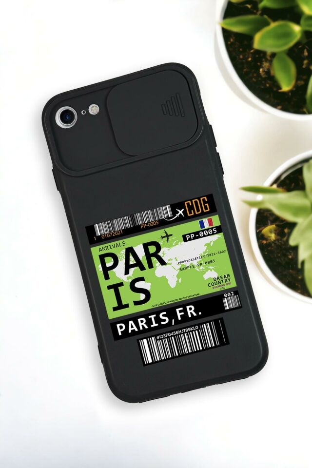 iPhone 6 Plus Uyumlu Paris Ticket Desenli Kamera Koruma Slider Kapaklı Silikonlu Telefon Kılıfı