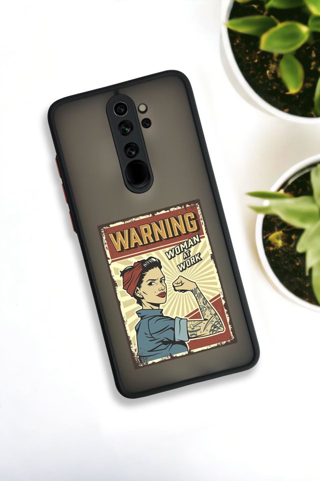 Xiaomi Redmi Note 8 Pro Uyumlu Women At Work Desenli Buzlu Şeffaf Lüx Telefon Kılıfı