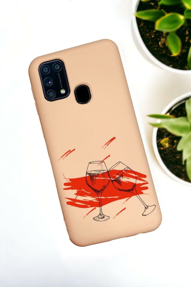 Samsung Galaxy A21s Uyumlu Spilled Wine Desenli Premium Silikonlu Lansman Telefon Kılıfı