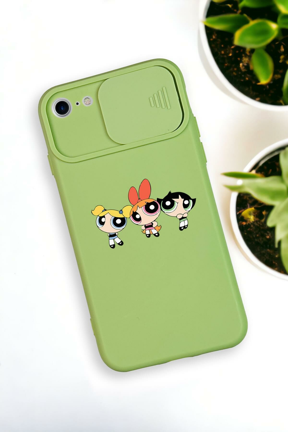 iPhone 7 Uyumlu Powerpuff Girls Desenli Kamera Koruma Slider Kapaklı Silikonlu Telefon Kılıfı