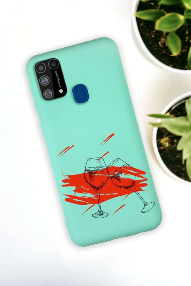 Samsung Galaxy M21 Uyumlu Spilled Wine Desenli Premium Silikonlu Lansman Telefon Kılıfı