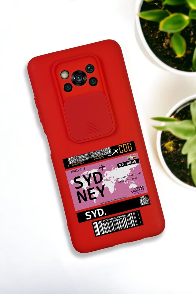 Xiaomi Poco X3 Uyumlu Sydney Ticket Desenli Kamera Koruma Slider Kapaklı Silikonlu Telefon Kılıfı
