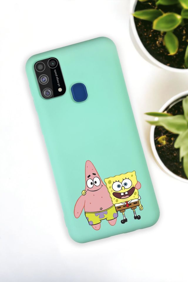 Samsung Galaxy M21 Uyumlu Sünger Bob ve Patrick Star Desenli Premium Silikonlu Lansman Telefon Kılıfı