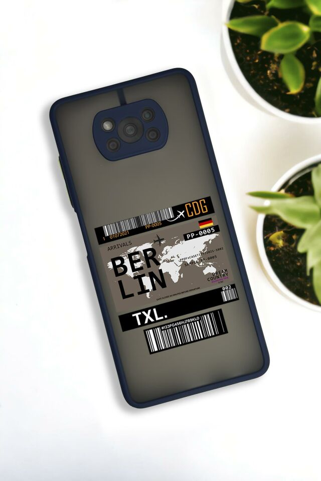 Xiaomi Poco X3 Uyumlu Berlin Ticket Desenli Buzlu Şeffaf Lüx Telefon Kılıfı