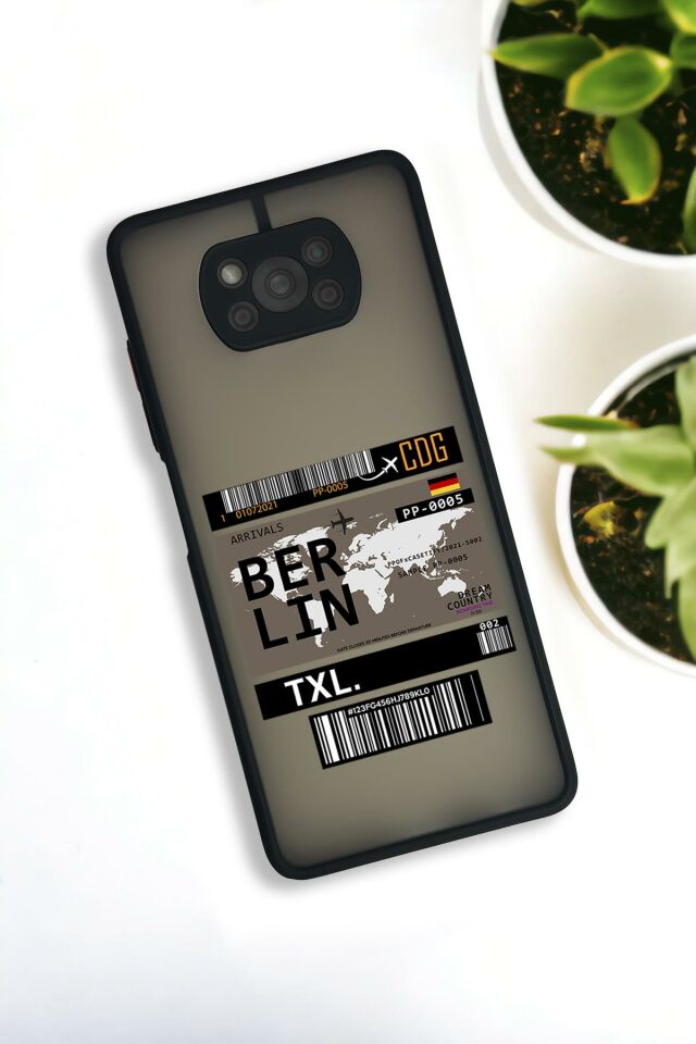 Xiaomi Poco X3 Uyumlu Berlin Ticket Desenli Buzlu Şeffaf Lüx Telefon Kılıfı