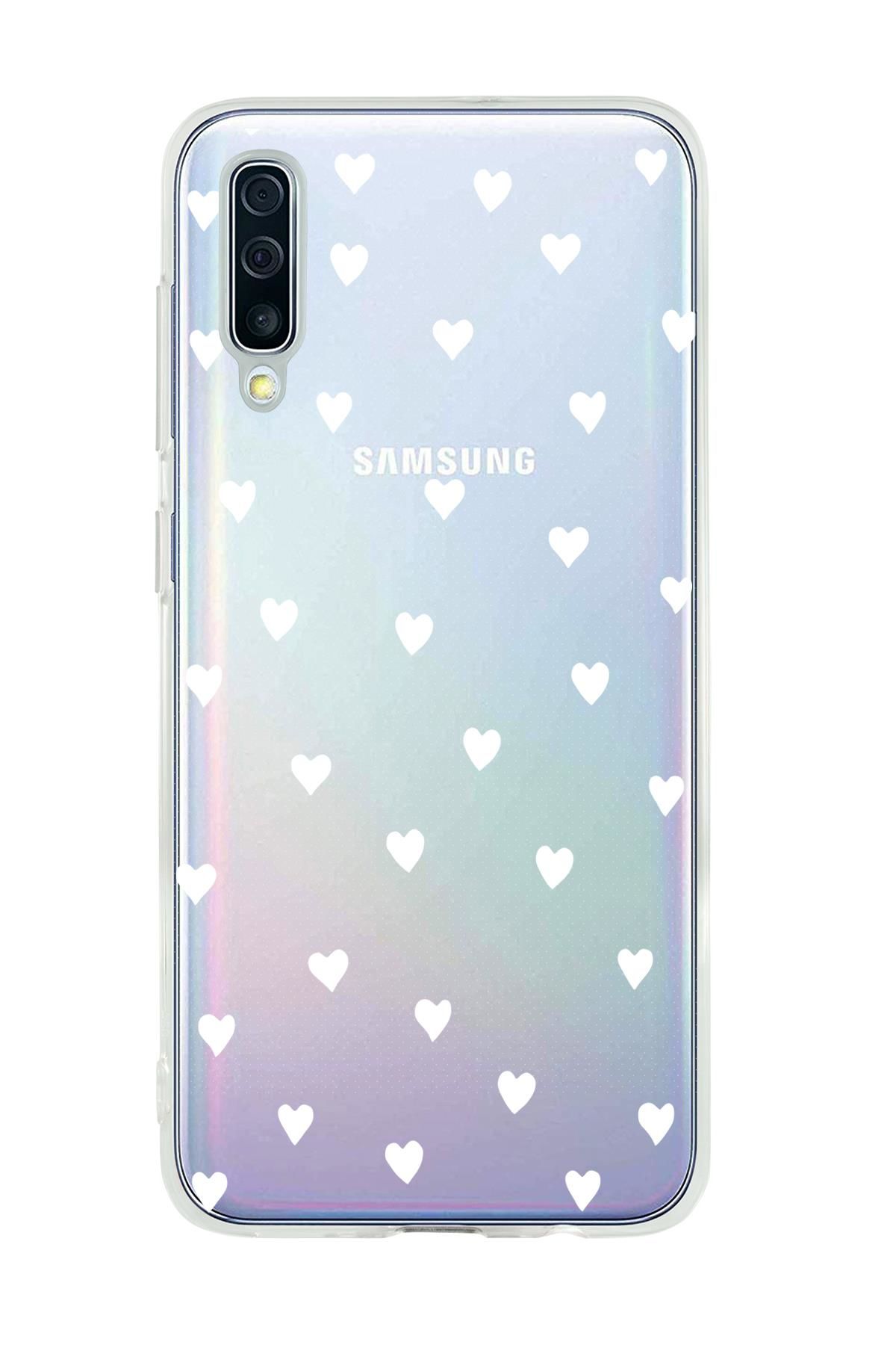 Samsung A50 Uyumlu Beyaz Kalpler Premium Şeffaf Silikon Kılıf