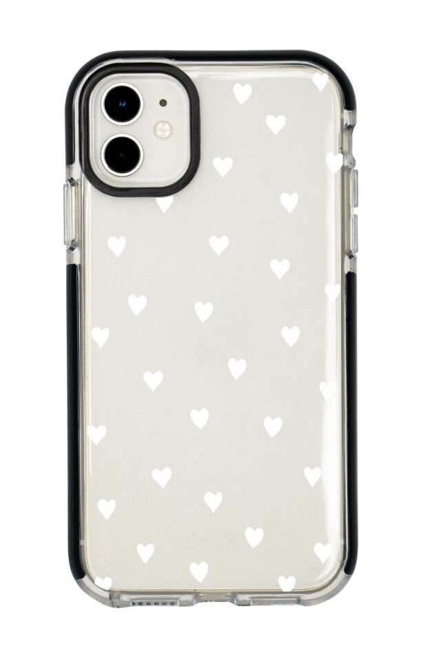 iPhone 12 Uyumlu Beyaz Kalpler Candy Bumper Silikonlu Telefon Kılıfı