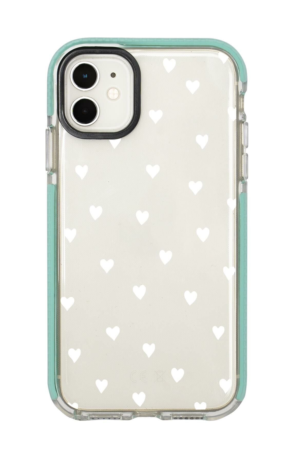 iPhone 12 Uyumlu Beyaz Kalpler Candy Bumper Silikonlu Telefon Kılıfı