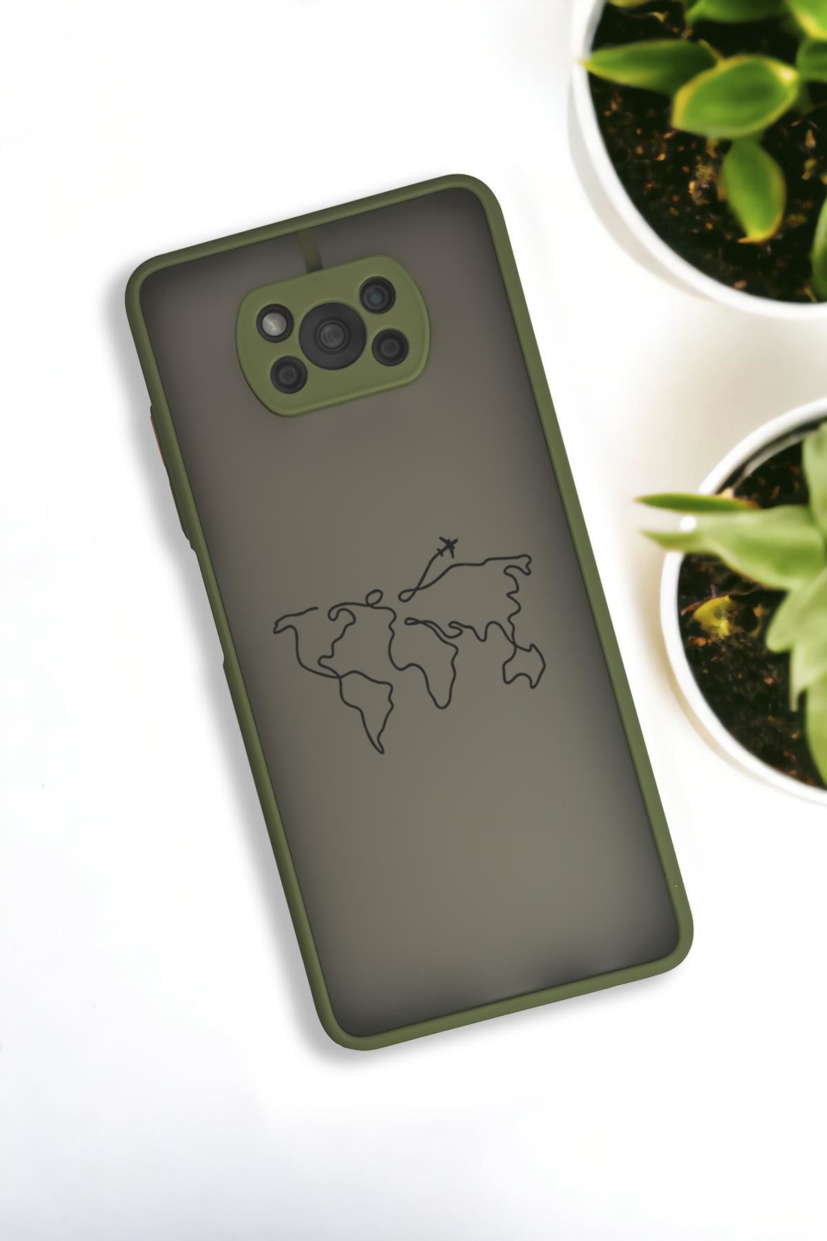 Xiaomi Poco X3 Uyumlu Dünya Harita Rota Desenli Buzlu Şeffaf Lüx Telefon Kılıfı