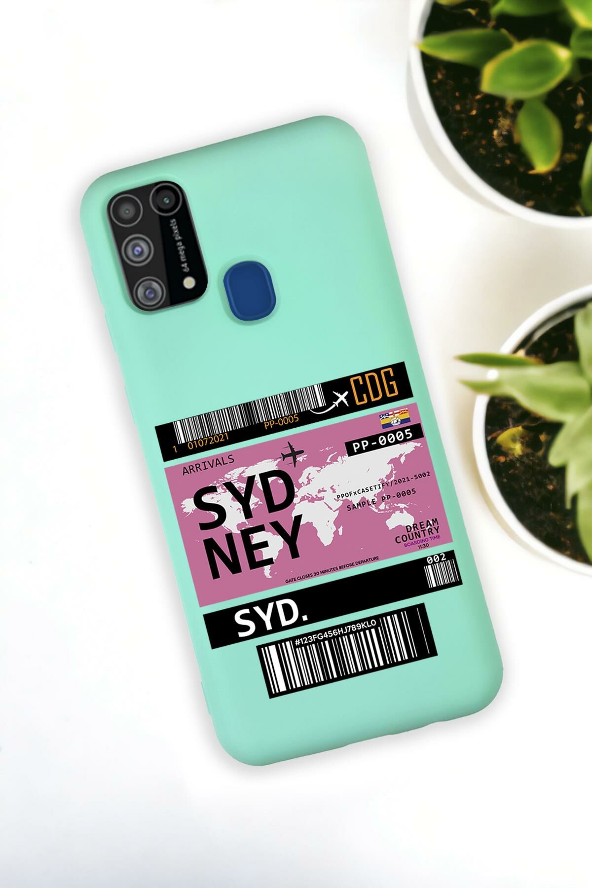 Samsung Galaxy M21 Uyumlu Sydney Ticket Desenli Premium Silikonlu Lansman Telefon Kılıfı
