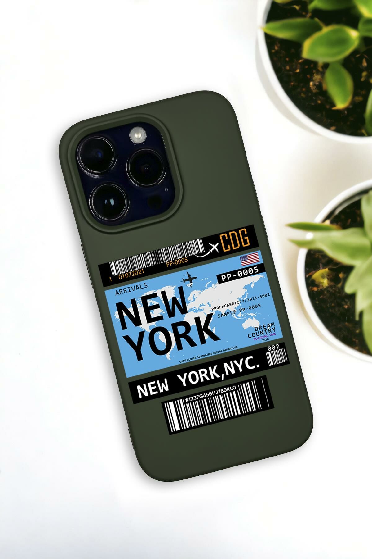 iPhone 14 Pro Uyumlu New York Ticket Desenli Premium Silikonlu Haki Lansman Telefon Kılıfı