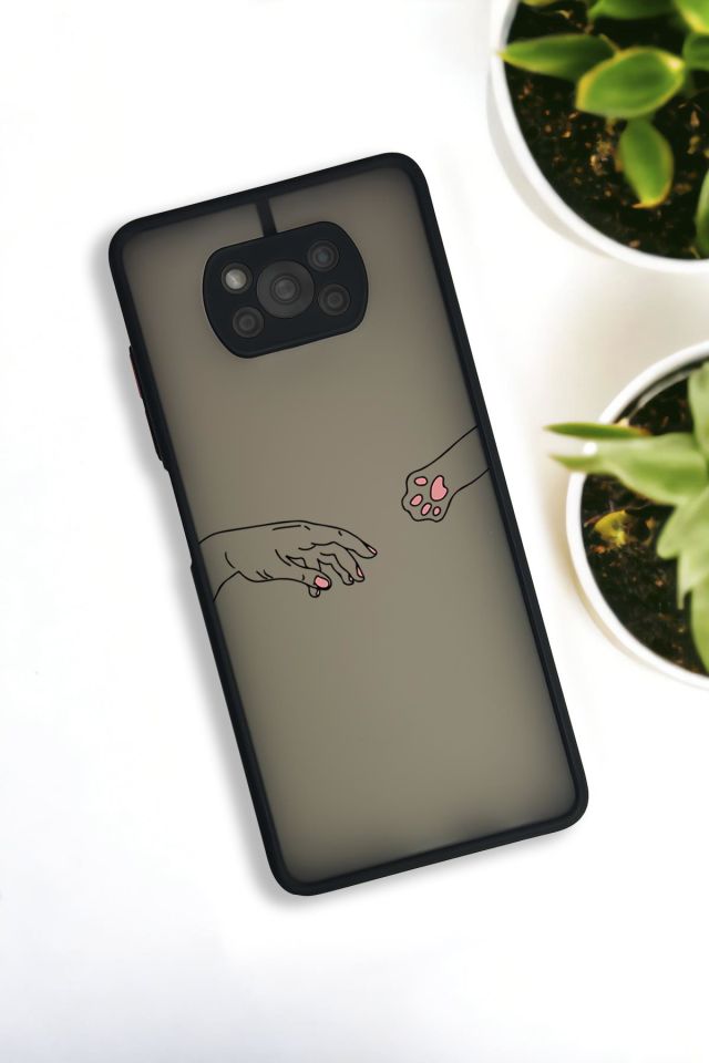 Xiaomi Poco X3 Uyumlu Hand and Paw Desenli Buzlu Şeffaf Lüx Telefon Kılıfı