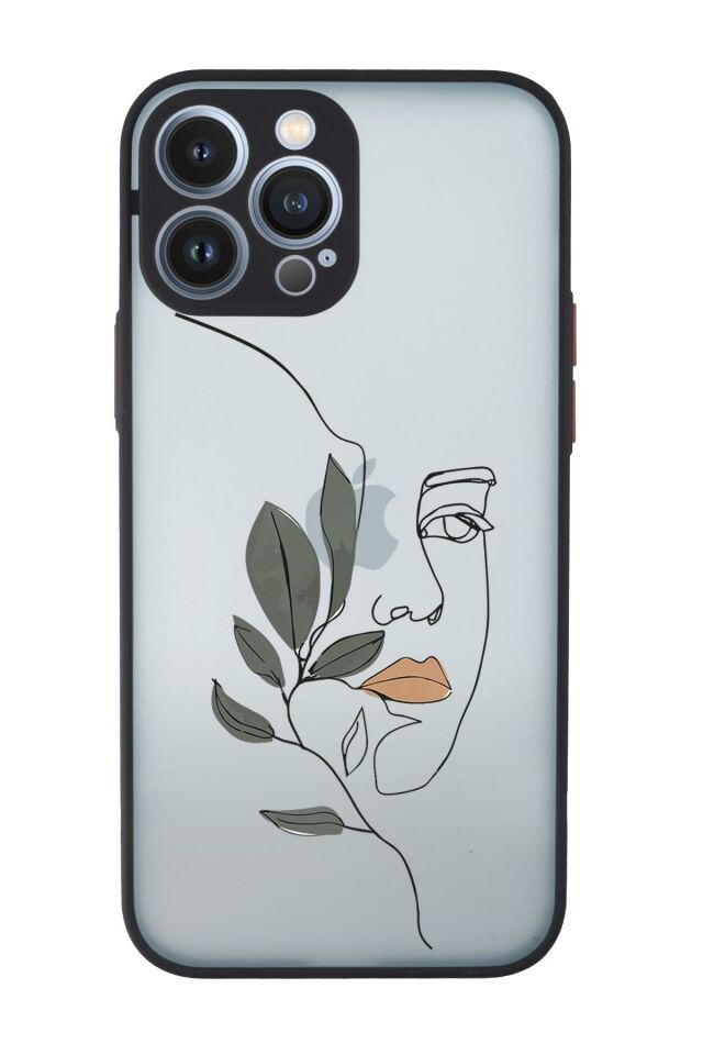 iPhone 13 Pro Uyumlu Line Art Women Desenli Kamera Korumalı Buzlu Şeffaf Lüx Telefon Kılıfı