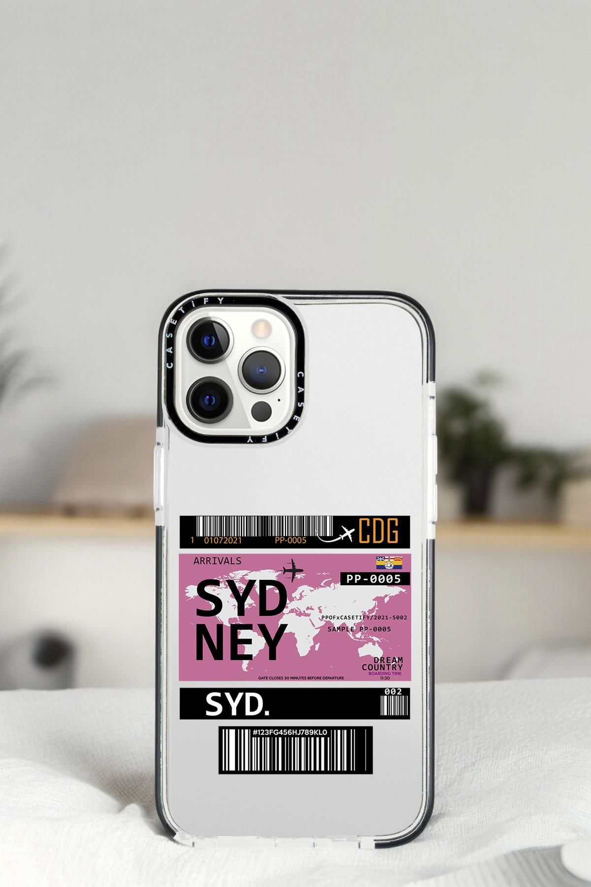 iPhone 14 Pro Sydney Ticket Desenli Casetify Darbe Emci Silikonlu Telefon Kılıfı