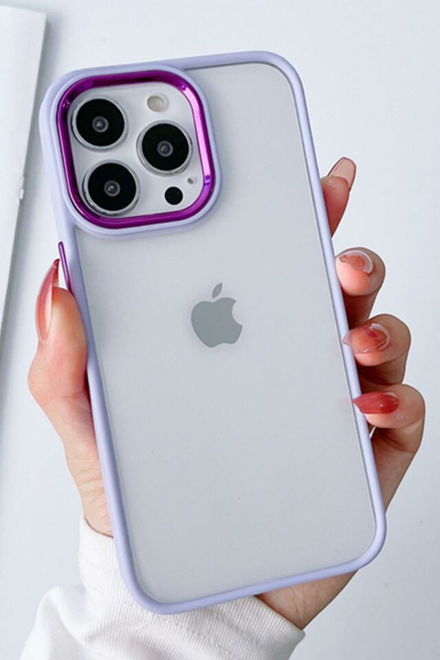 iPhone 13 Pro Uyumlu Renkli Nikelaj Krom Kamera Koruma Yükselti Detaylı Kılıf