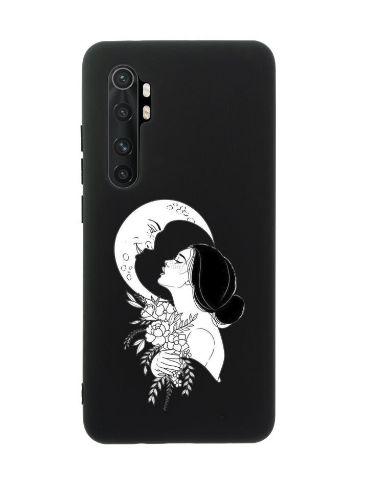 Xiaomi Note 10 Lite Moon & Woman Desenli Premium Silikonlu Telefon Kılıfı