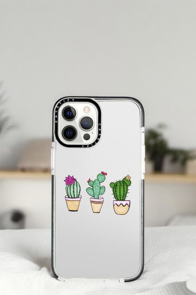 iPhone 14 Pro Üçlü Kaktüs Desenli Casetify Darbe Emci Silikonlu Telefon Kılıfı