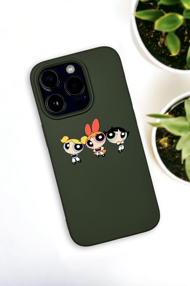 iPhone 14 Pro Uyumlu Powerpuff Girls Desenli Premium Silikonlu Haki Lansman Telefon Kılıfı