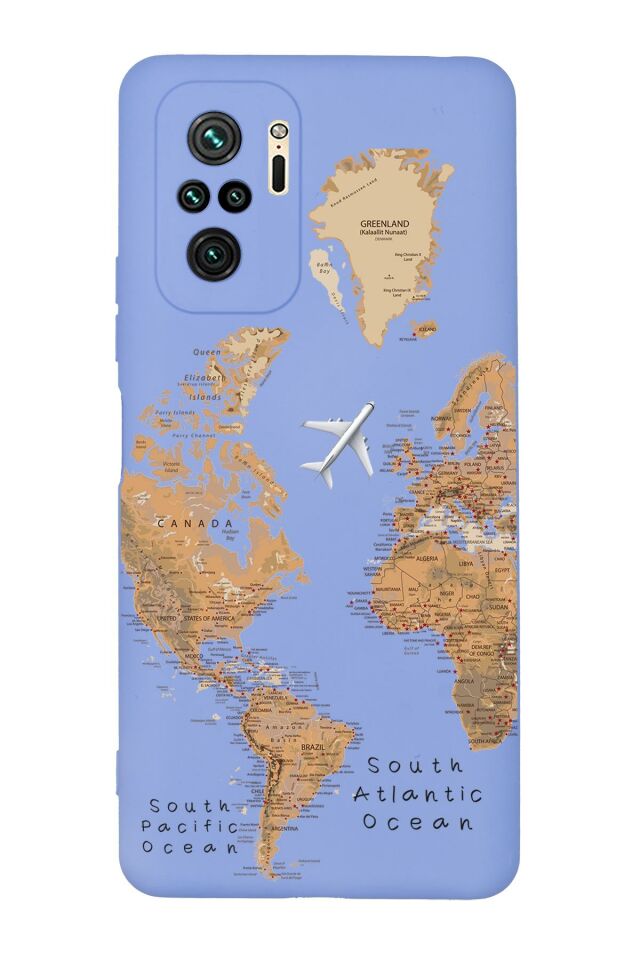 Redmi Note 10s Dünya Harita Desenli Premium Silikonlu Telefon Kılıfı