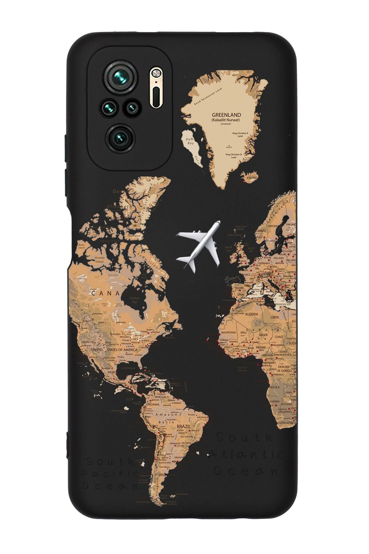 Redmi Note 10s Dünya Harita Desenli Premium Silikonlu Telefon Kılıfı