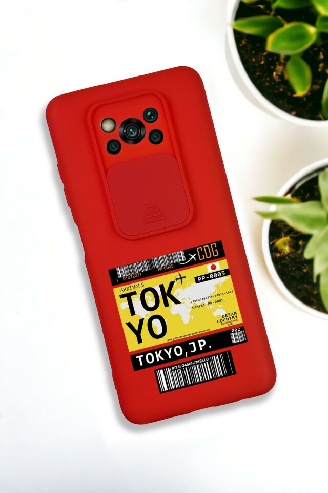 Xiaomi Poco X3 Uyumlu Tokyo Ticket Desenli Kamera Koruma Slider Kapaklı Silikonlu Telefon Kılıfı