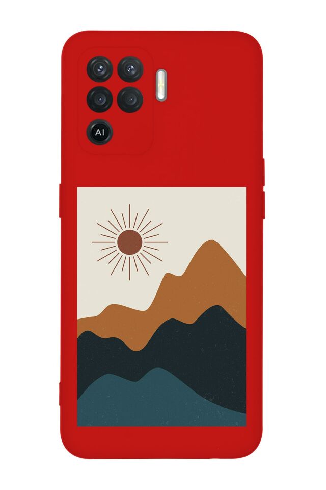 Oppo Reno 5 Lite Mountain Sun Desenli Premium Silikonlu Telefon Kılıfı