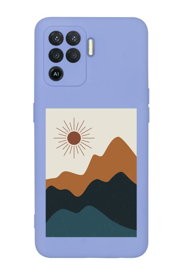 Oppo Reno 5 Lite Mountain Sun Desenli Premium Silikonlu Telefon Kılıfı