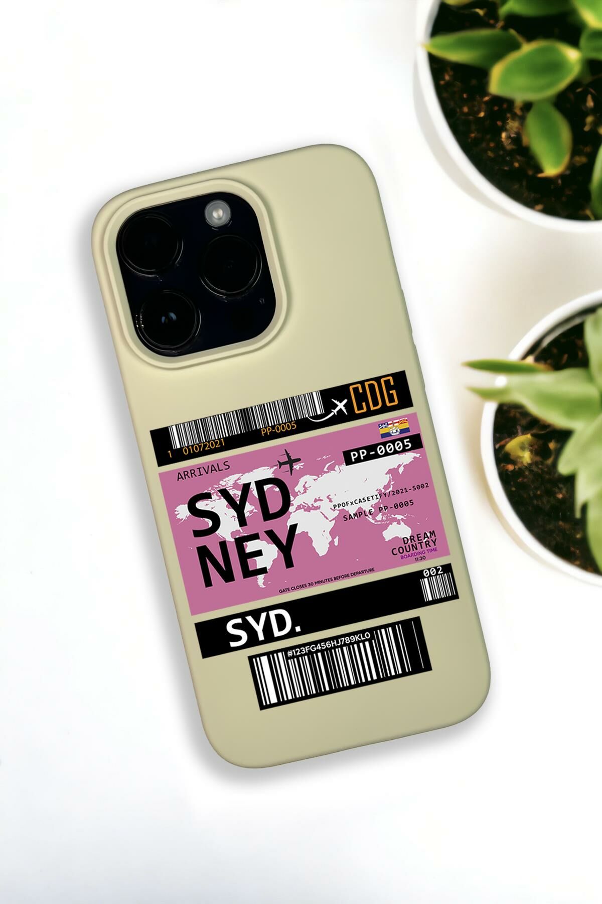 iPhone 14 Pro Max Uyumlu Sydnet Ticket Desenli Premium Silikonlu Krem Lansman Telefon Kılıfı