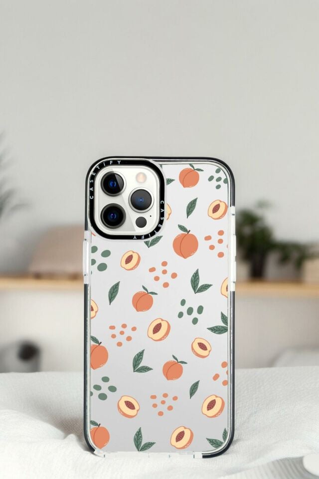 iPhone 14 Pro Şeftali Pattern Desenli Casetify Darbe Emci Silikonlu Telefon Kılıfı