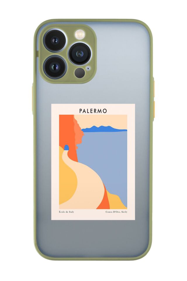 iPhone 13 Pro Max Uyumlu Palermo Desenli Kamera Korumalı Buzlu Şeffaf Lüx Telefon Kılıfı