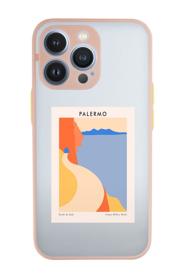 iPhone 13 Pro Max Uyumlu Palermo Desenli Kamera Korumalı Buzlu Şeffaf Lüx Telefon Kılıfı