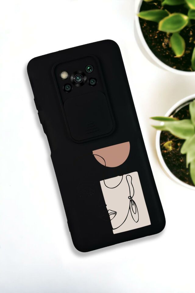 Xiaomi Poco X3 Uyumlu Women Art Desenli Kamera Koruma Slider Kapaklı Silikonlu Telefon Kılıfı