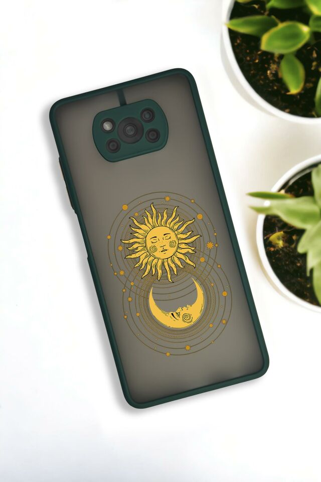 Xiaomi Poco X3 Uyumlu Moon and Sun Desenli Buzlu Şeffaf Lüx Telefon Kılıfı