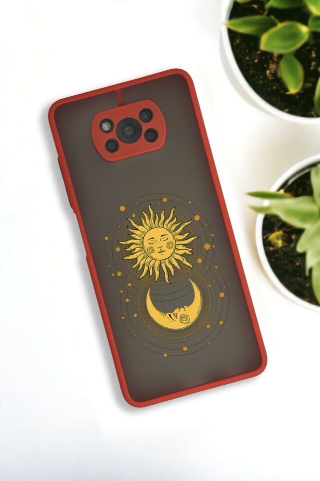 Xiaomi Poco X3 Uyumlu Moon and Sun Desenli Buzlu Şeffaf Lüx Telefon Kılıfı