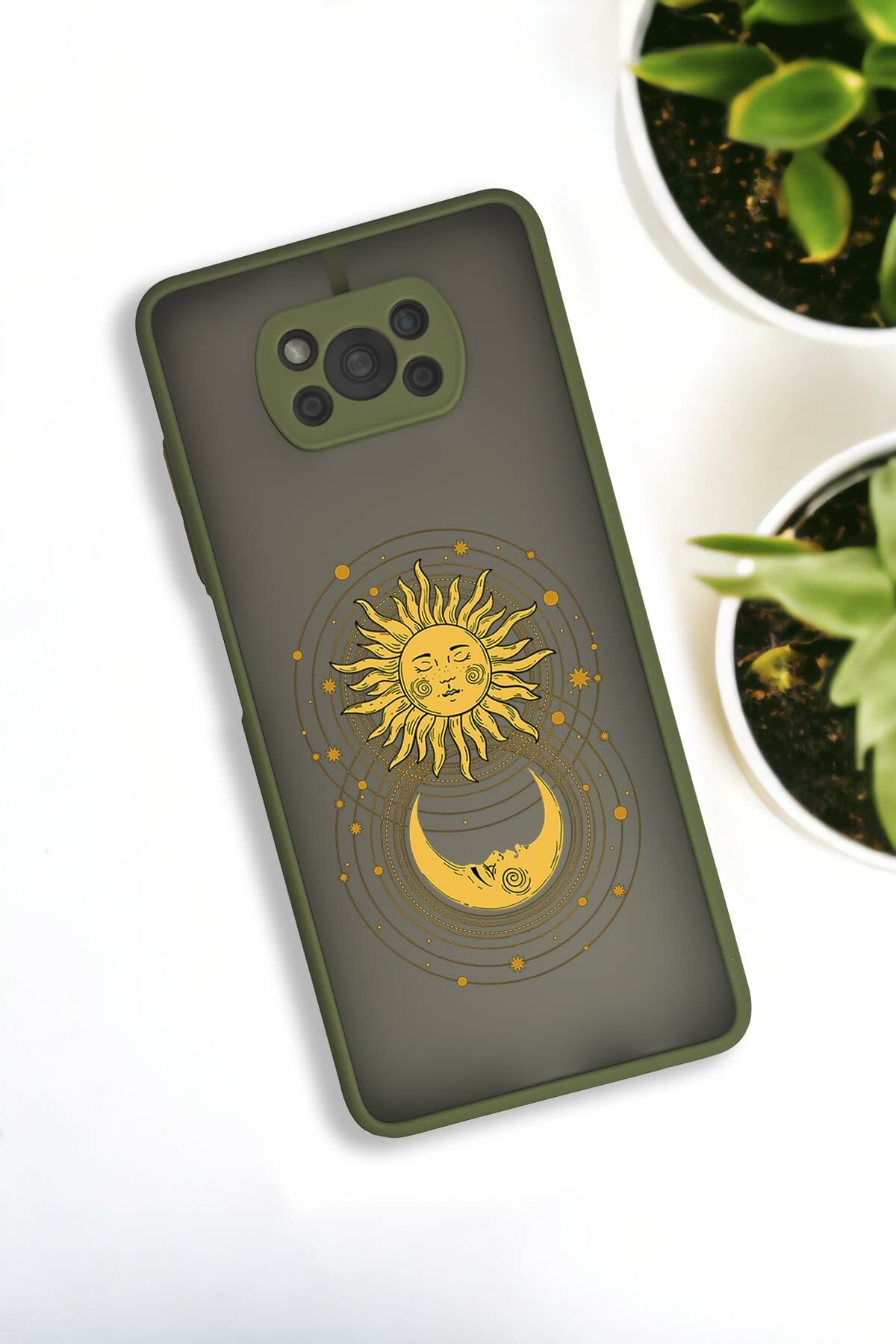 Xiaomi Poco X3 Uyumlu Moon and Sun Desenli Buzlu Şeffaf Lüx Telefon Kılıfı
