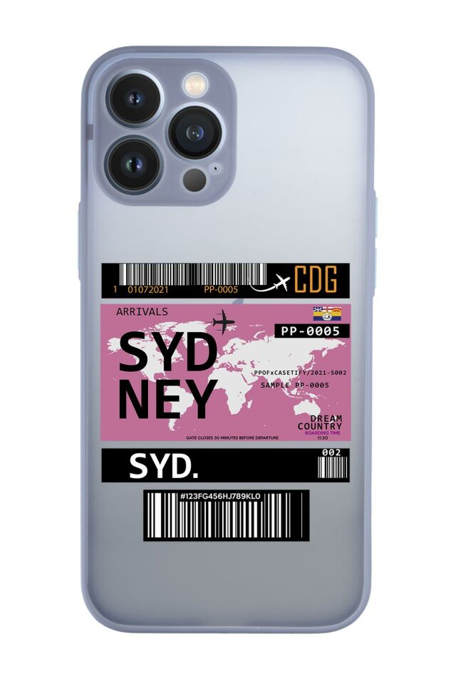 iPhone 13 Pro Max Uyumlu Sydney Ticket Desenli Kamera Korumalı Buzlu Şeffaf Lüx Telefon Kılıfı