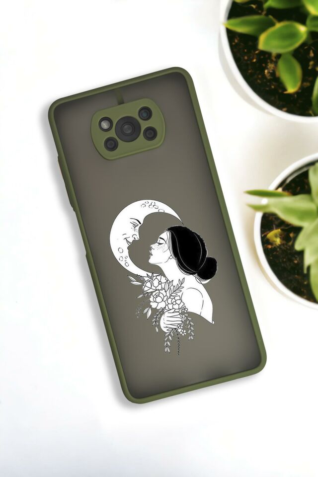 Xiaomi Poco X3 Uyumlu Moon and Women Desenli Buzlu Şeffaf Lüx Telefon Kılıfı