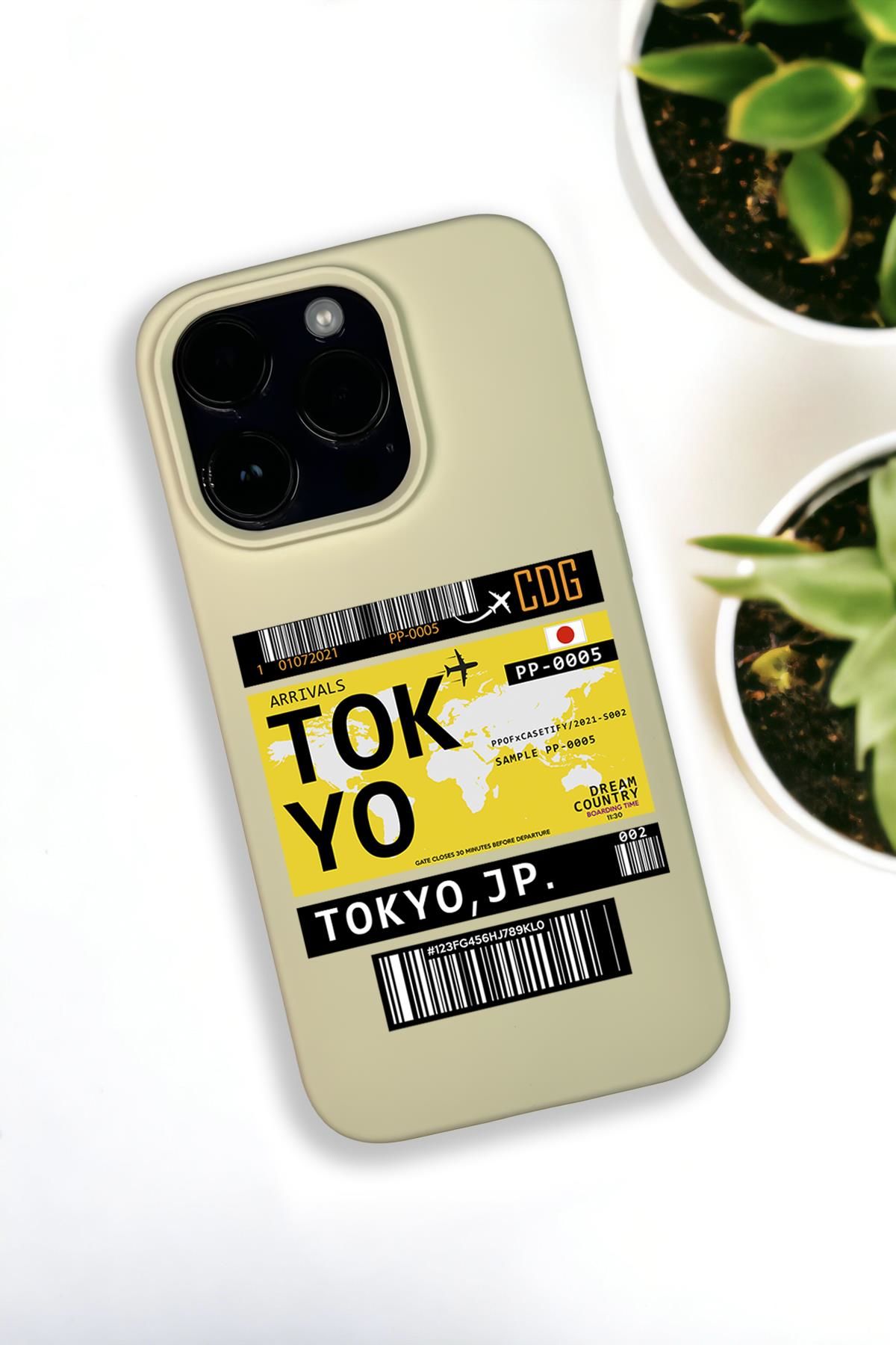 iPhone 14 Pro Uyumlu Tokyo Desenli Premium Silikonlu Krem Lansman Telefon Kılıfı
