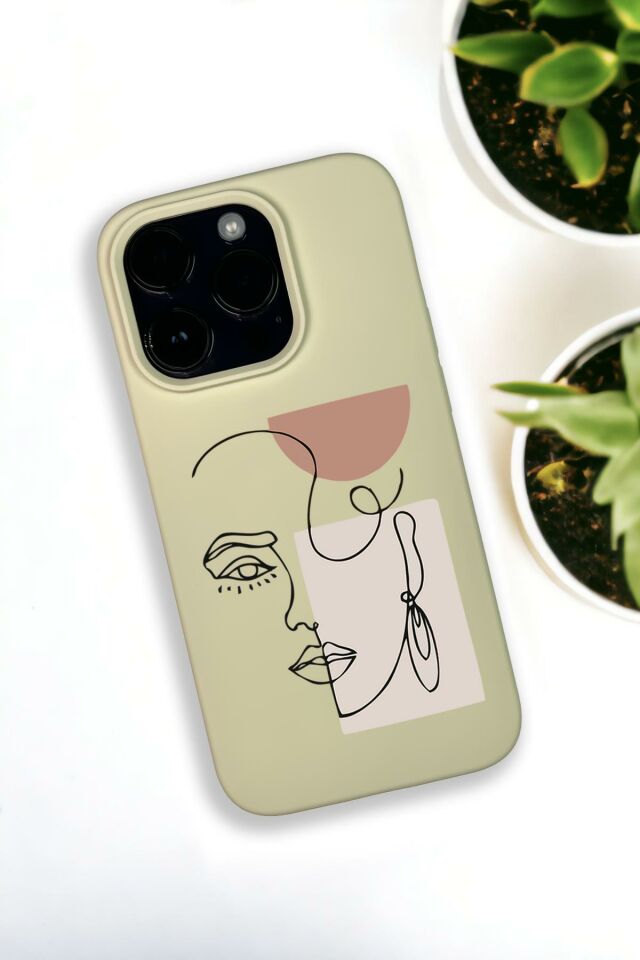 iPhone 14 Pro Max Uyumlu Women Art Desenli Premium Silikonlu Krem Lansman Telefon Kılıfı