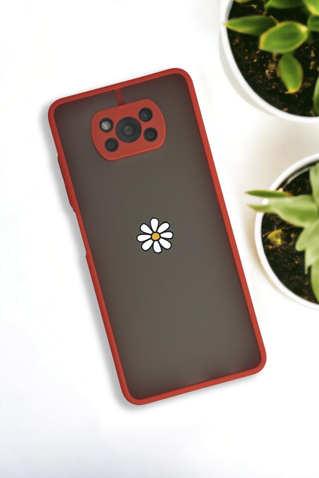 Xiaomi Poco X3 Uyumlu Papatya Desenli Buzlu Şeffaf Lüx Telefon Kılıfı