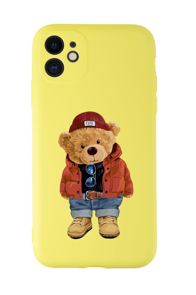 iPhone 11 Uyumlu Teddy Bear Desenli Kamera Korumalı Lansman Kılıf Premium Silikonlu MC90
