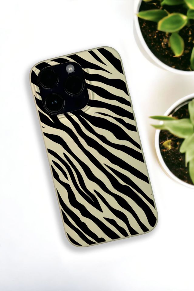 iPhone 14 Pro Uyumlu Zebra Pattern Desenli Premium Silikonlu Krem Lansman Telefon Kılıfı